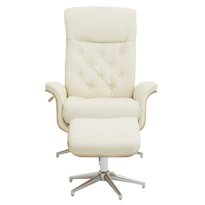 Warrington Ivory Leather Effect Recliner And Footstool