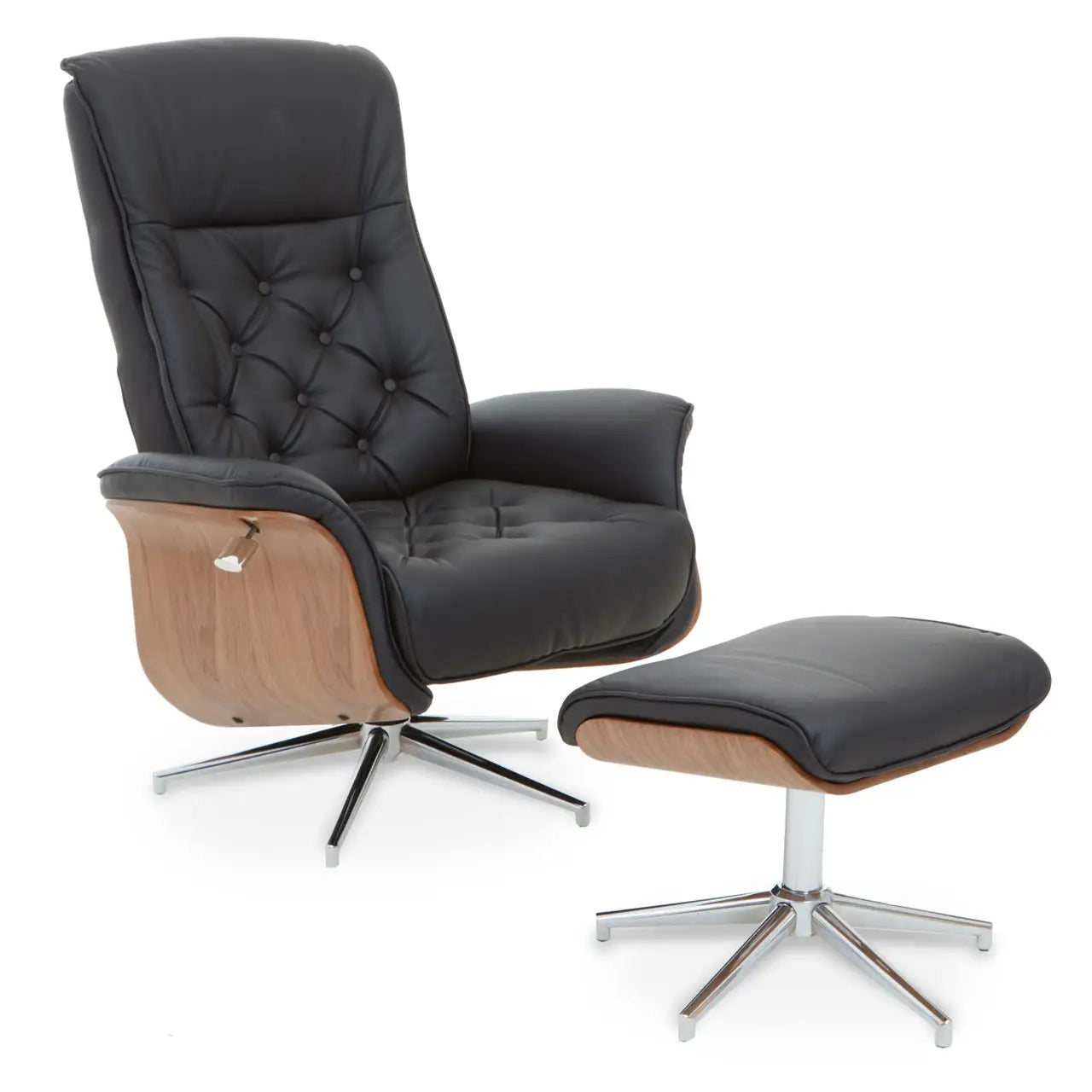 Warrington Black Leather Effect Recliner And Footstool