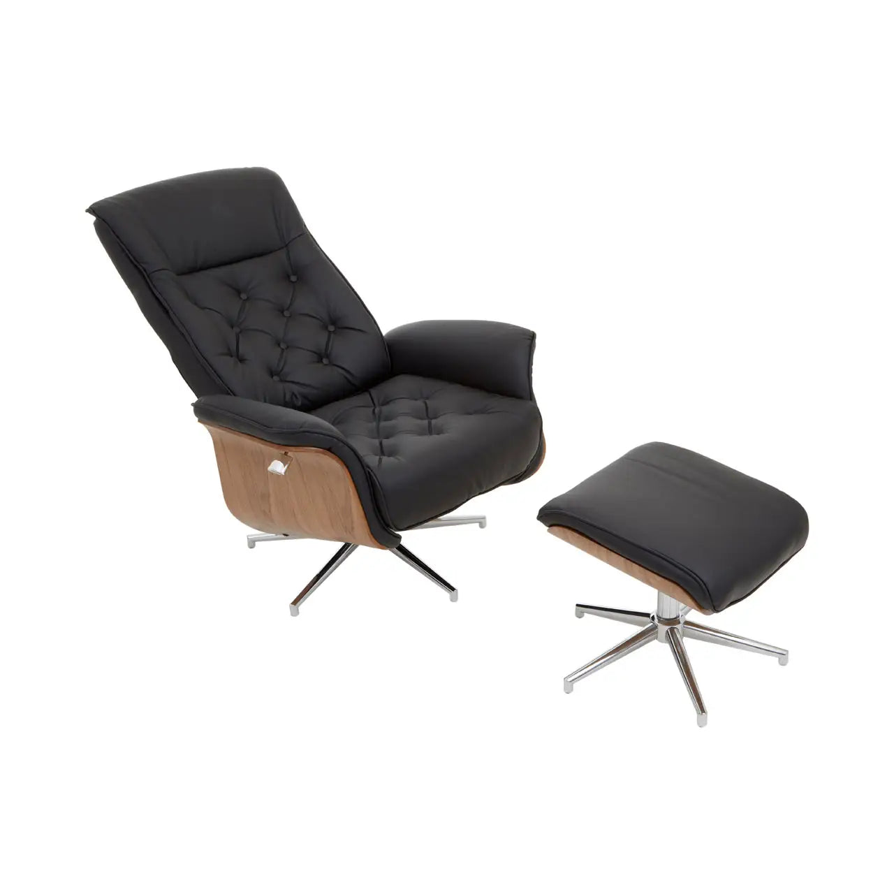 Warrington Black Leather Effect Recliner And Footstool