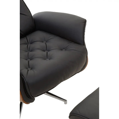 Warrington Black Leather Effect Recliner And Footstool