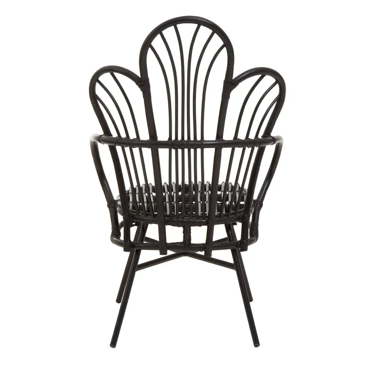 Java Black Natural Rattan And Black Metal Scalloped Back Chair