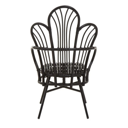 Java Black Natural Rattan And Black Metal Scalloped Back Chair