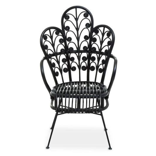 Java Black Natural Rattan Scalloped Back Chair