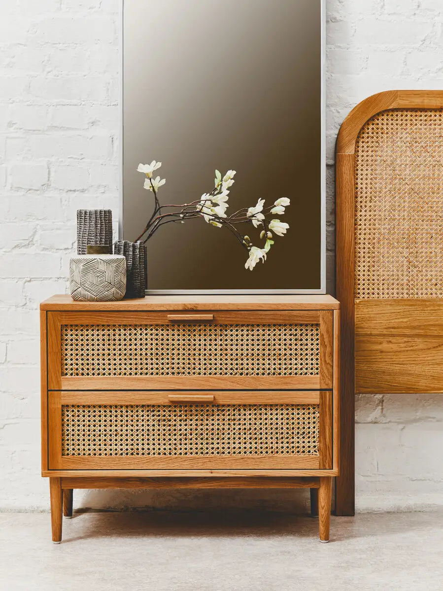 Lyon Rattan and Oak Wood Two Drawer Chest