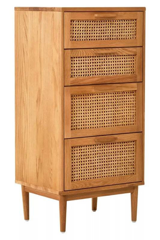 Lyon Rattan and Oak Three Drawer Wood Chest