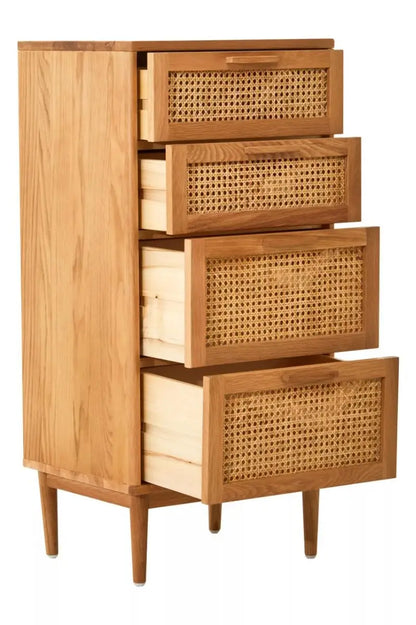 Lyon Rattan and Oak Three Drawer Wood Chest