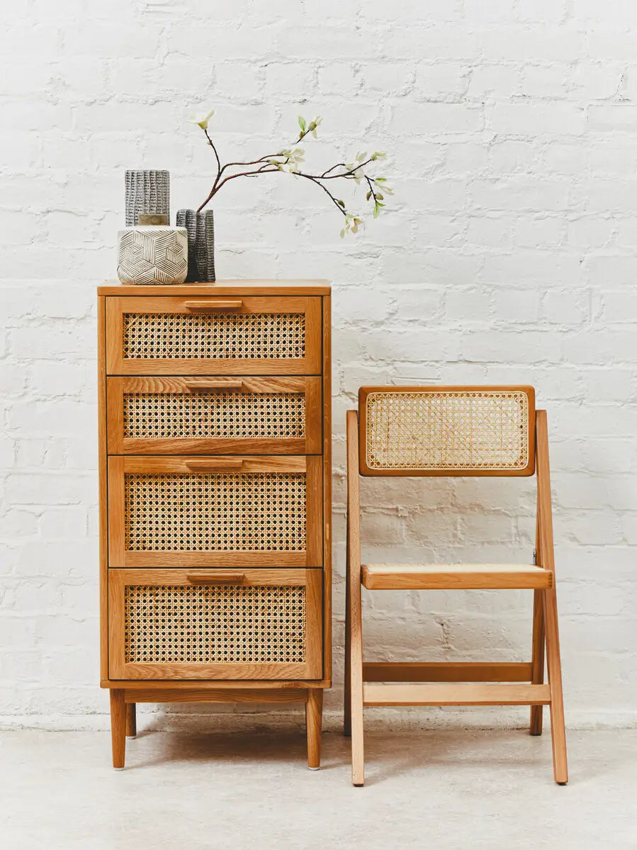 Lyon Rattan and Oak Three Drawer Wood Chest