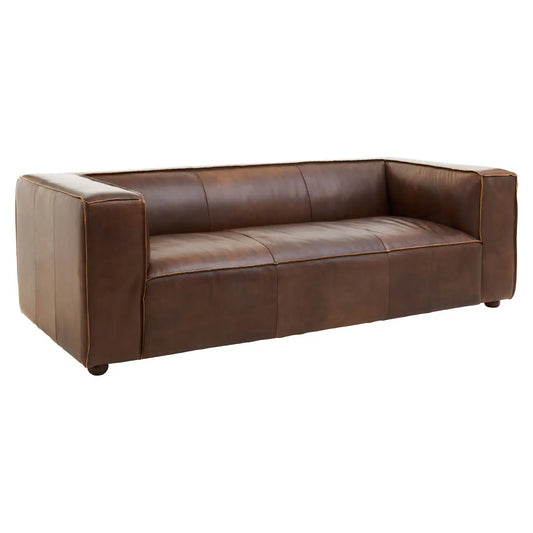 King Three Seater Mexico Brown Leather Sofa