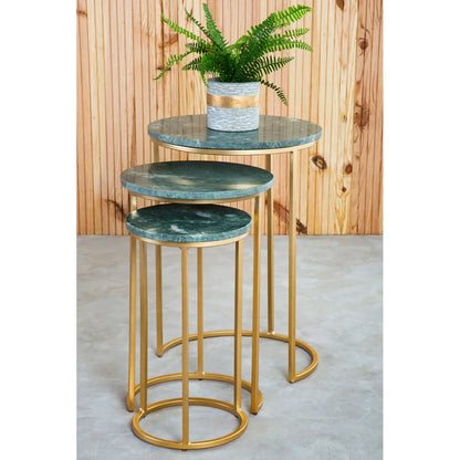 Mandoli Nest Of 3 Green Marble Tables