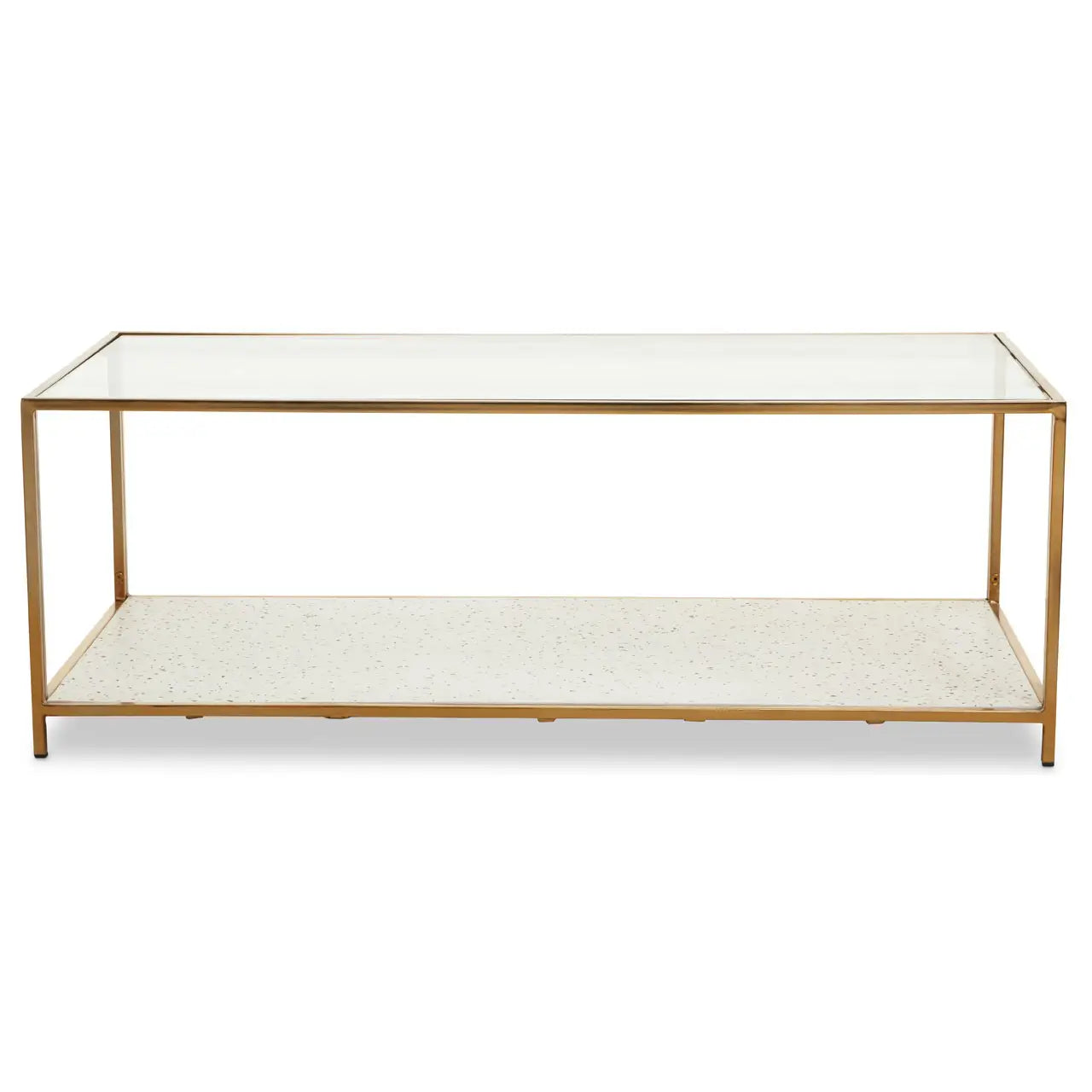 Novi Glass And White Terrazzo Gold Frame Coffee Table