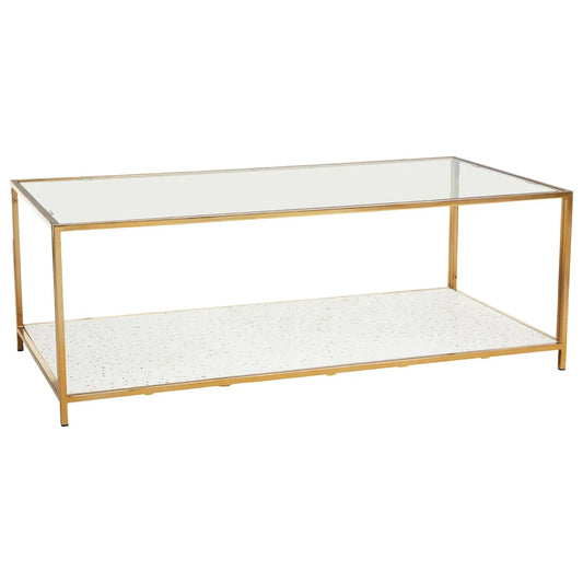 Novi Glass And White Terrazzo Gold Frame Coffee Table