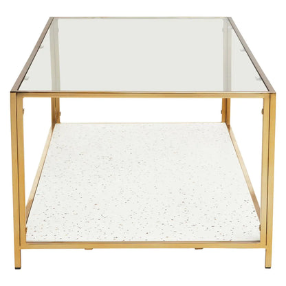 Novi Glass And White Terrazzo Gold Frame Coffee Table