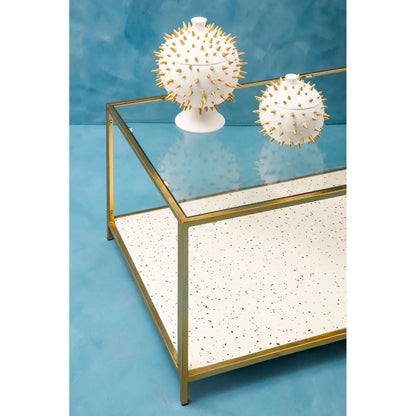 Novi Glass And White Terrazzo Gold Frame Coffee Table