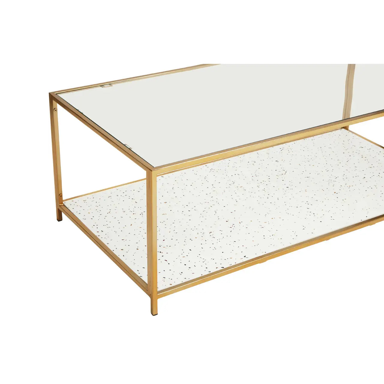 Novi Glass And White Terrazzo Gold Frame Coffee Table