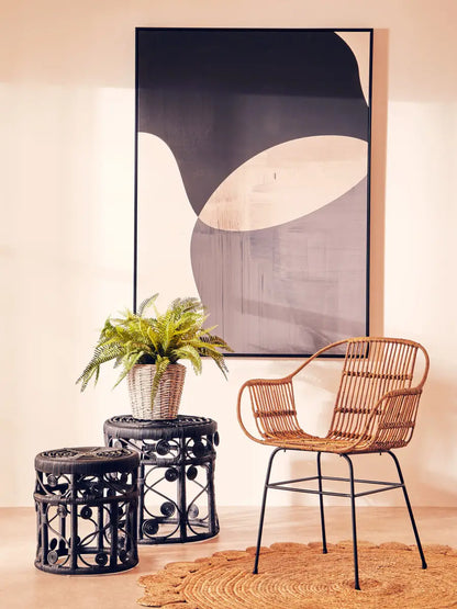 Java Natural Rattan With Black Metal Armchair Chair