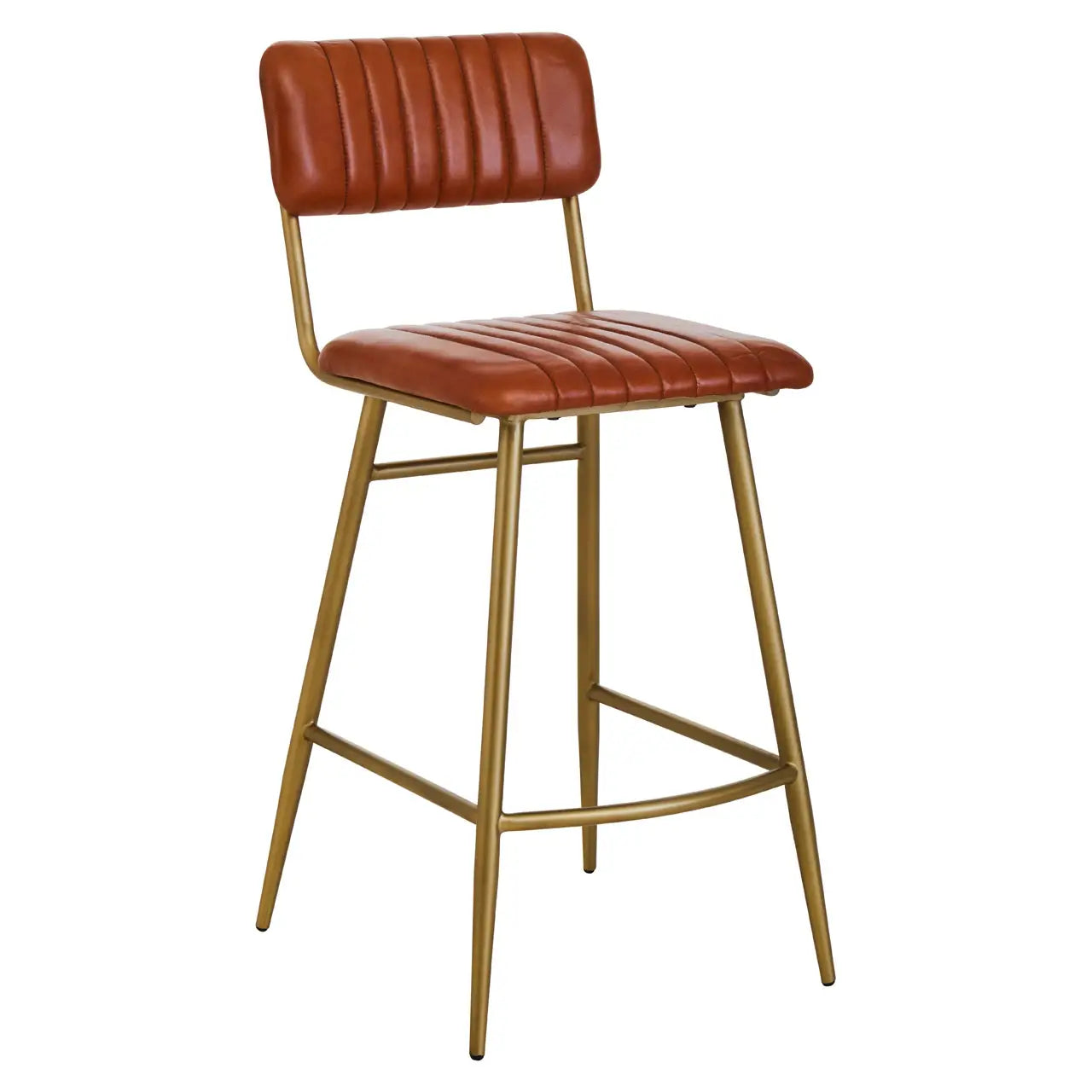 Buffalo Tan Leather Bar Chair With Gold Finish Frame