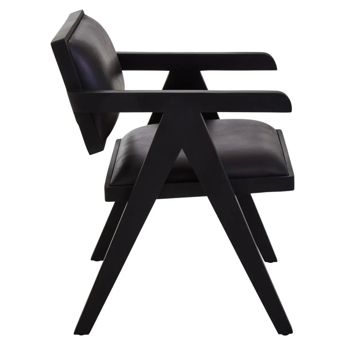 Buffalo Black Leather Armchair With Wood Frame