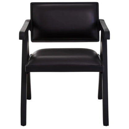 Buffalo Black Leather Armchair With Wood Frame