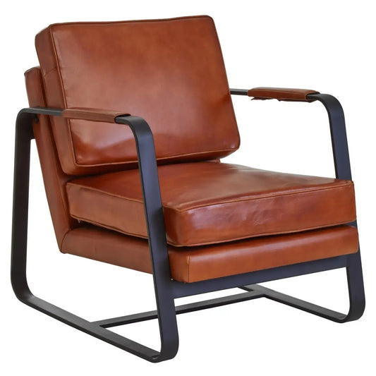 Buffalo Tan Leather Armchair With Black Iron Frame