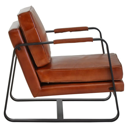 Buffalo Tan Leather Armchair With Black Iron Frame