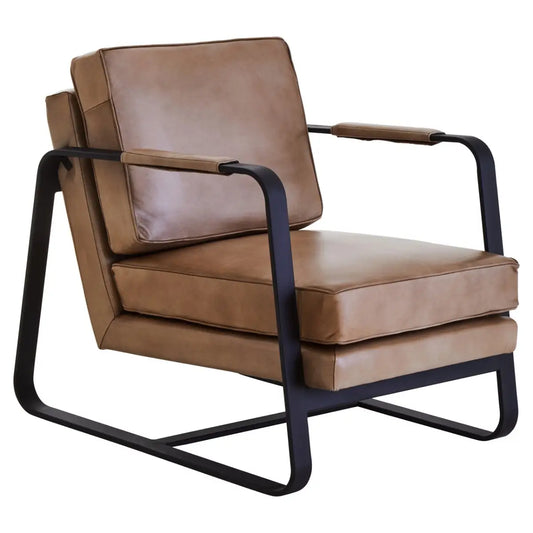 Buffalo Grey Leather Armchair With Black Iron Frame