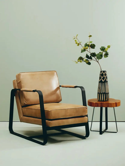 Buffalo Grey Leather Armchair With Black Iron Frame