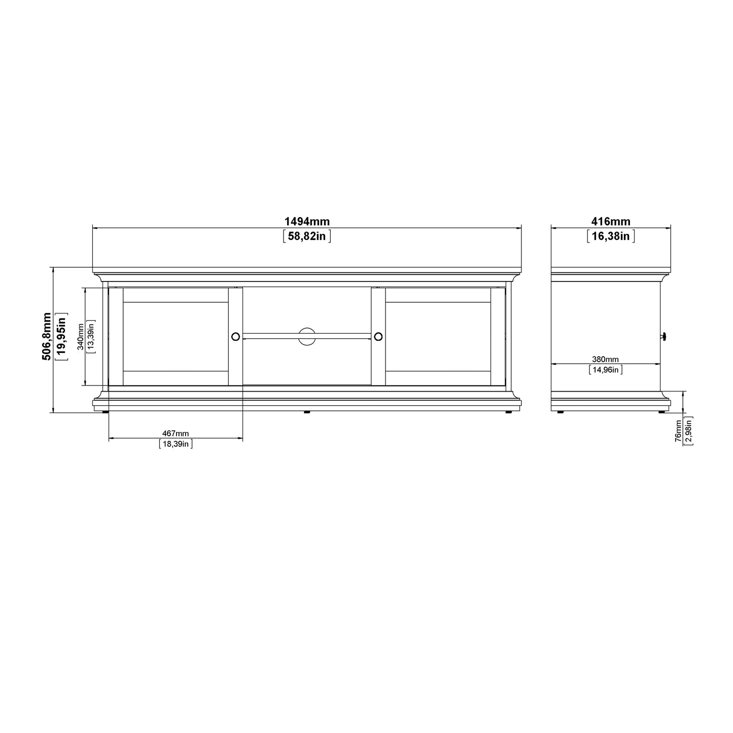 Paris TV-unit 2 frame Doors in Matt Grey