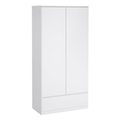 Naia Wardrobe with 2 Doors 1 Drawer in White High Gloss