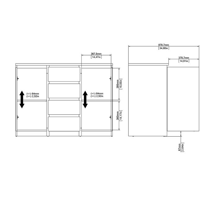 Naia Sideboard 4 Drawers 2 Doors in Black Matt