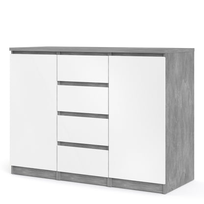 Naia Sideboard 4 Drawers 2 Doors in Concrete and White High Gloss