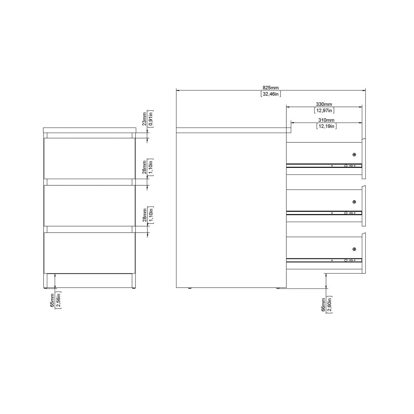 Naia Bedside 3 Drawers in White High Gloss