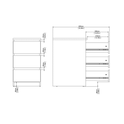 Naia Bedside 3 Drawers in White High Gloss