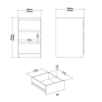 Naia Bedside 3 Drawers in White High Gloss