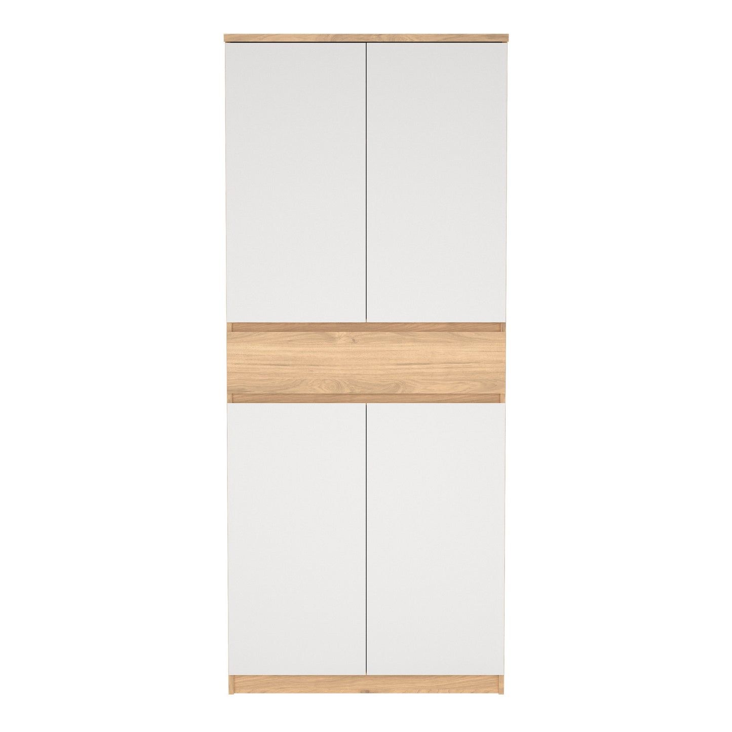 Naia Shoe Cabinet with 4 Doors 1 Drawer in Jackson Hickory Oak and White