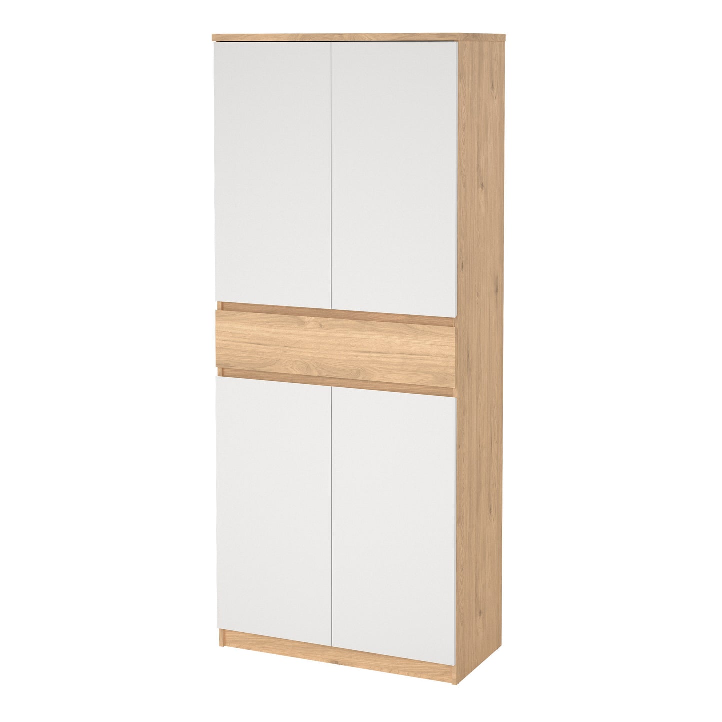 Naia Shoe Cabinet with 4 Doors 1 Drawer in Jackson Hickory Oak and White