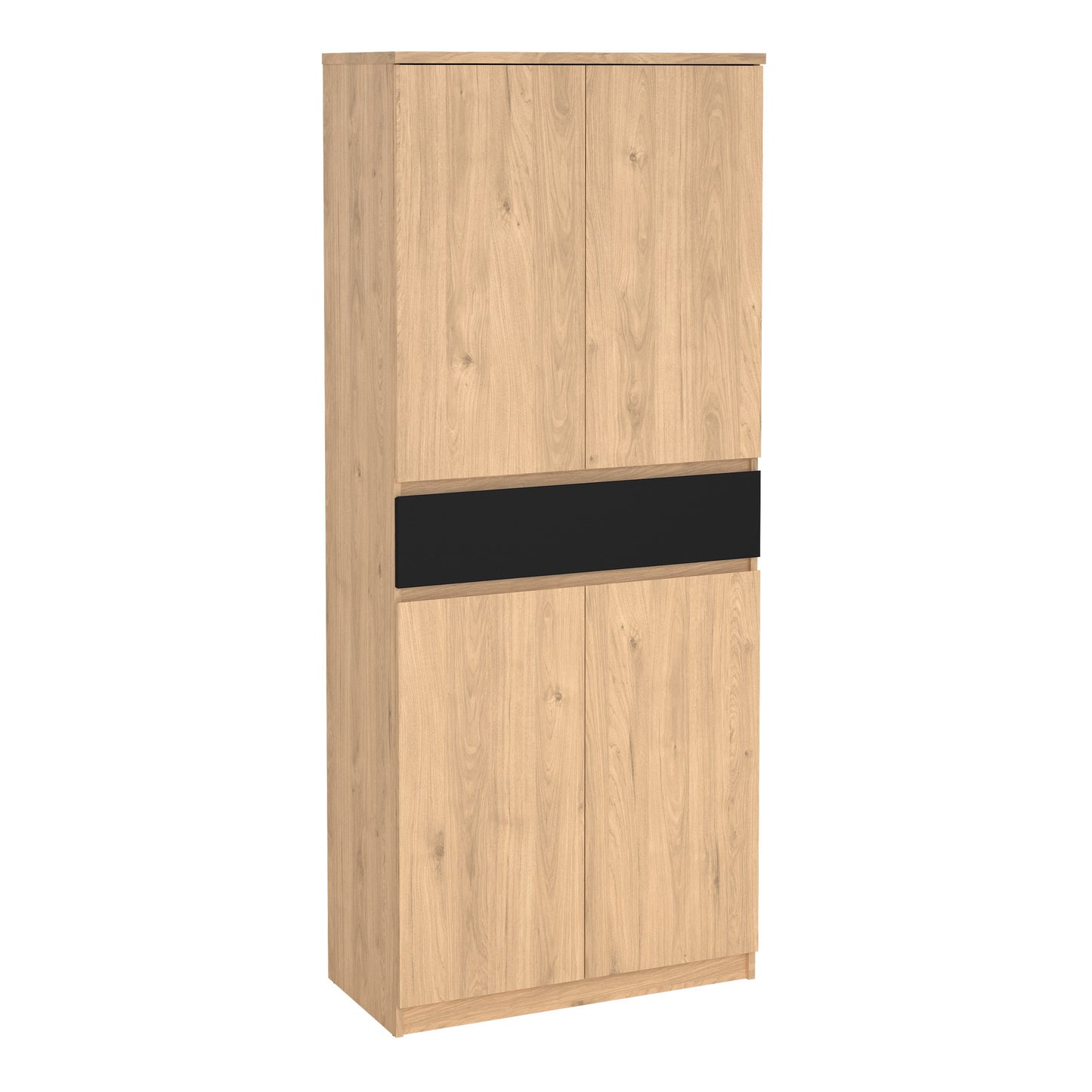 Naia Shoe Cabinet with 4 Doors 1 Drawer in Jackson Hickory Oak and Black