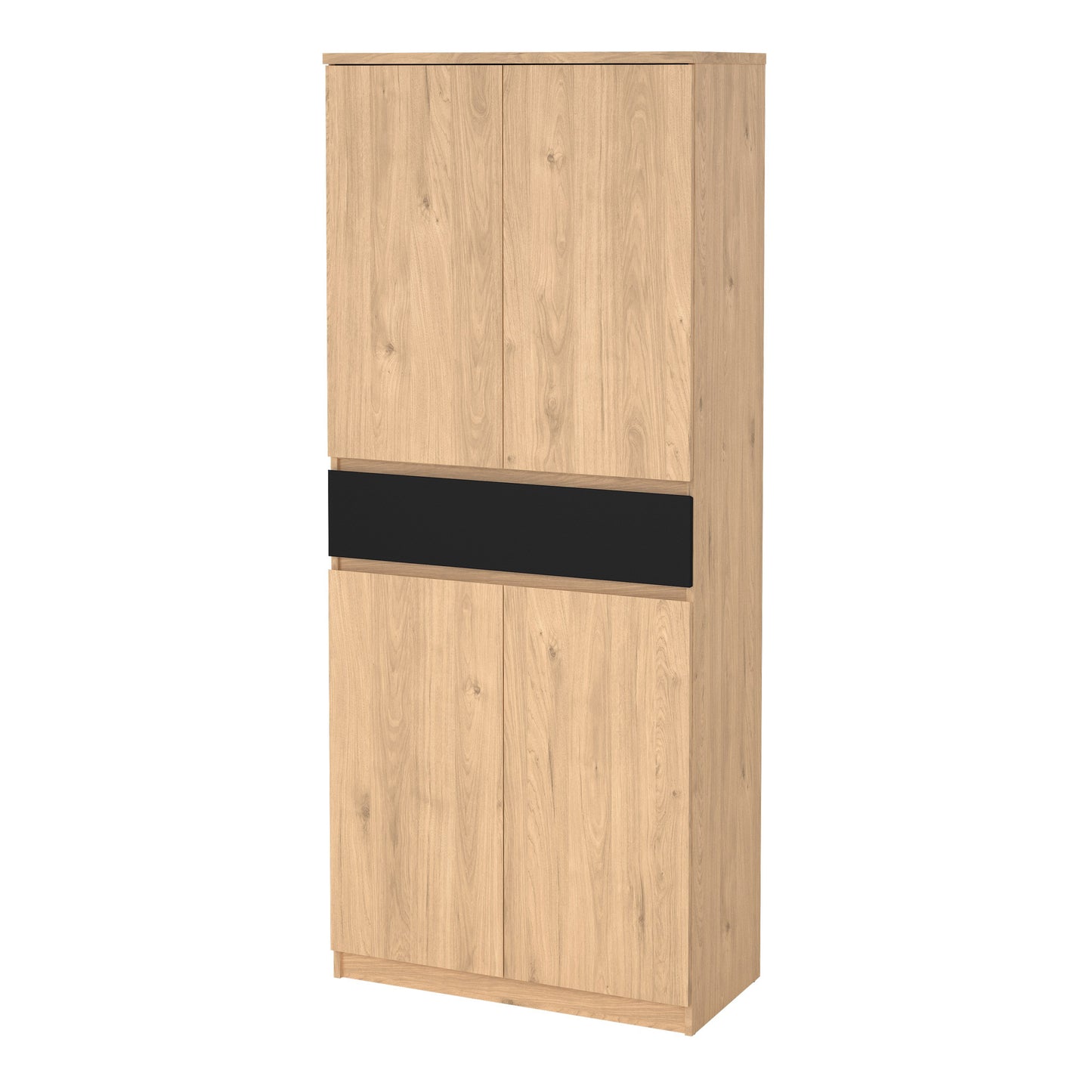 Naia Shoe Cabinet with 4 Doors 1 Drawer in Jackson Hickory Oak and Black