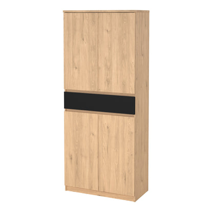 Naia Shoe Cabinet with 4 Doors 1 Drawer in Jackson Hickory Oak and Black