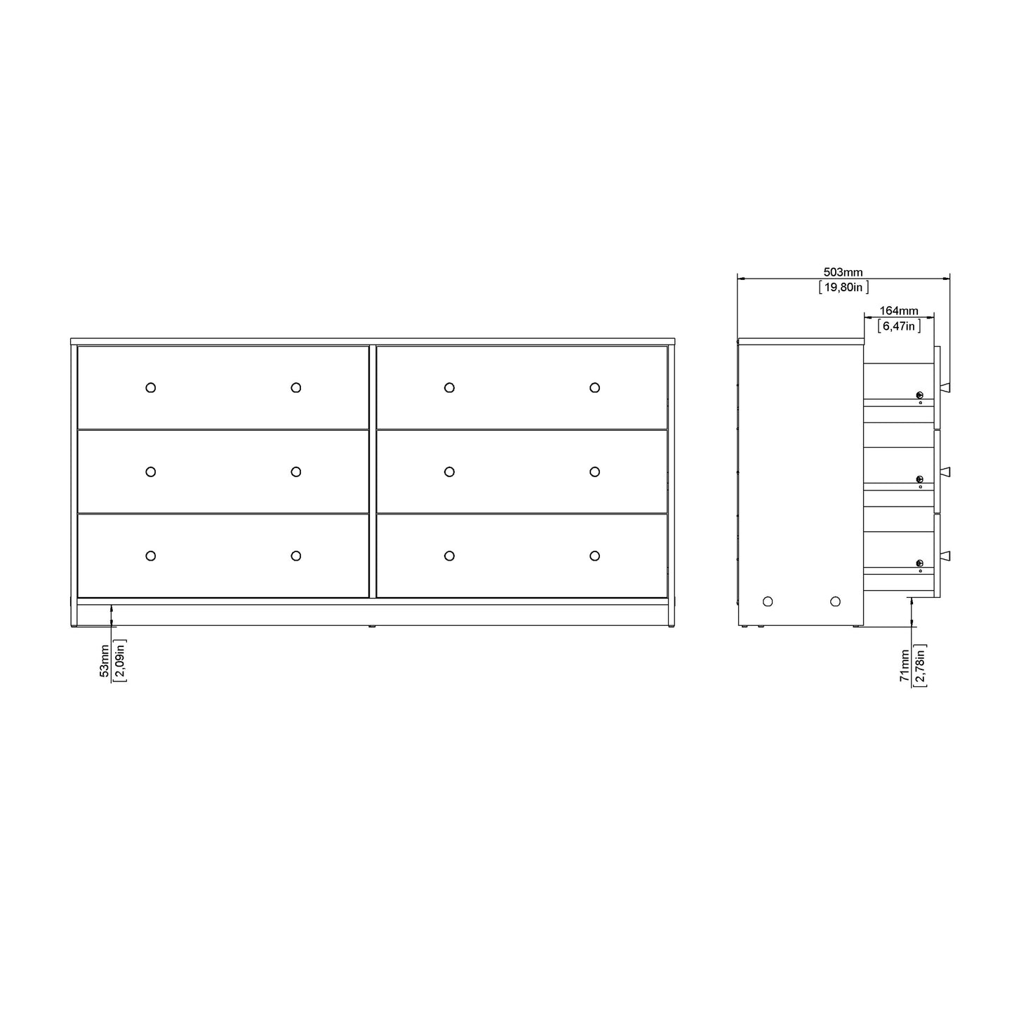 May Chest of 6 Drawers (3+3) in Jackson Hickory Oak