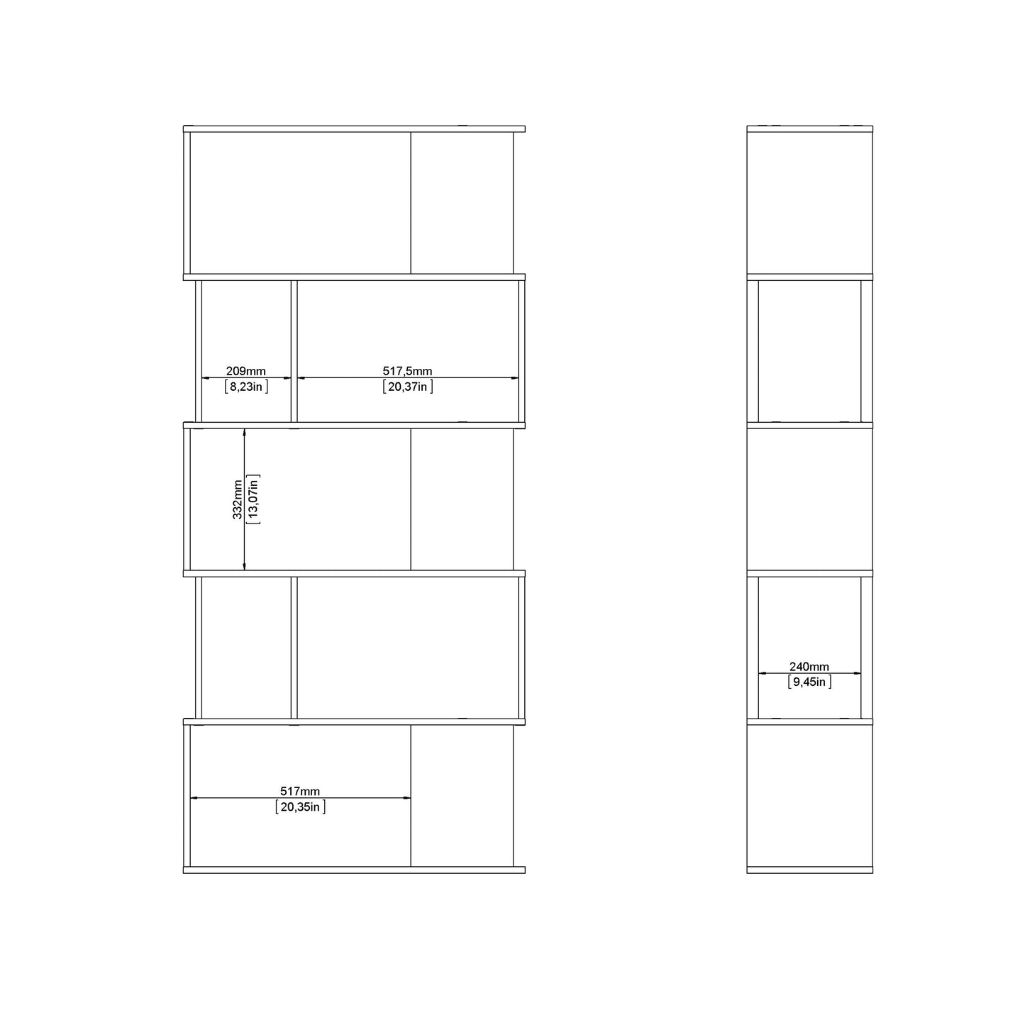 Maze Open Bookcase 4 Shelves in Concrete and White