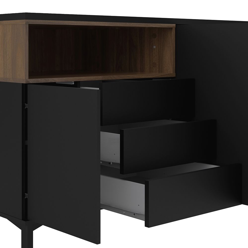 Roomers Sideboard 3 Drawers 3 Doors in Black and Walnut