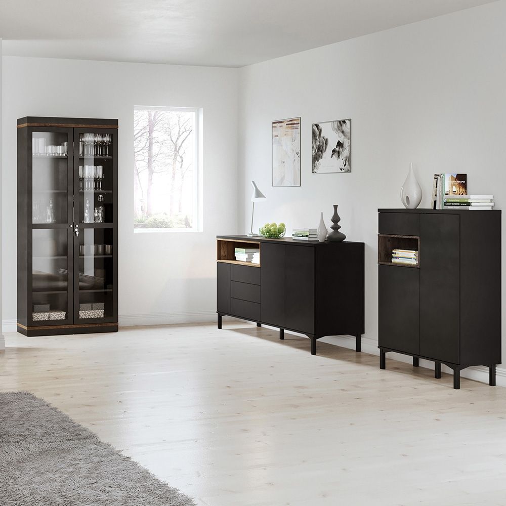 Roomers Sideboard 3 Drawers 3 Doors in Black and Walnut