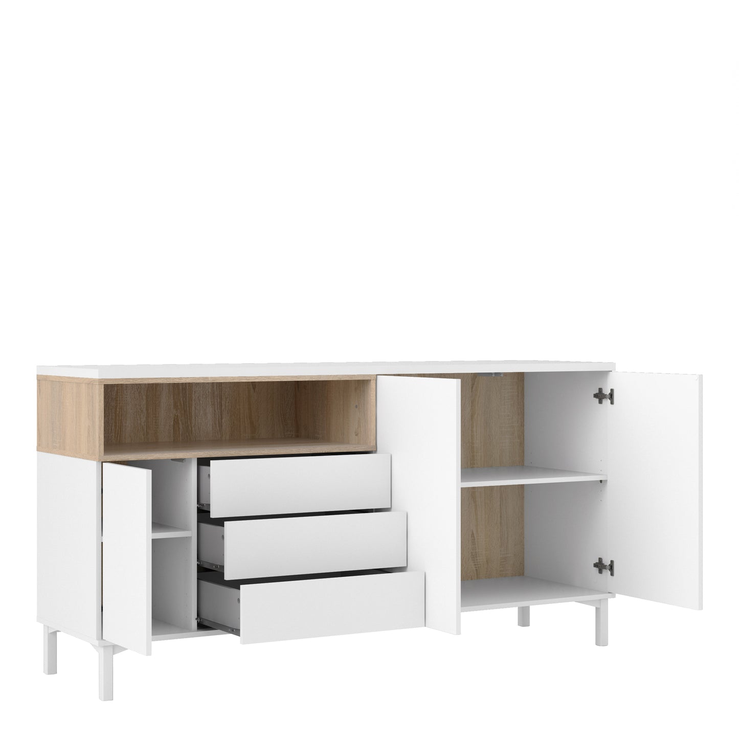 Roomers Sideboard 3 Drawers 3 Doors in White and Oak