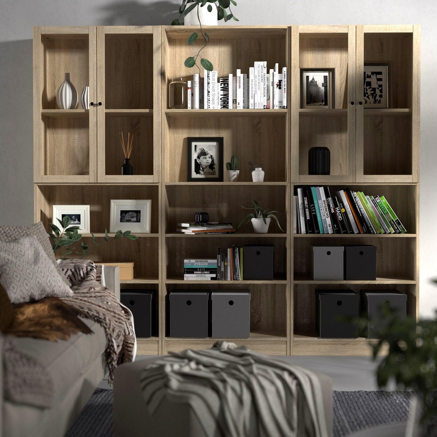 Basic Tall Wide Bookcase (4 Shelves) in Oak