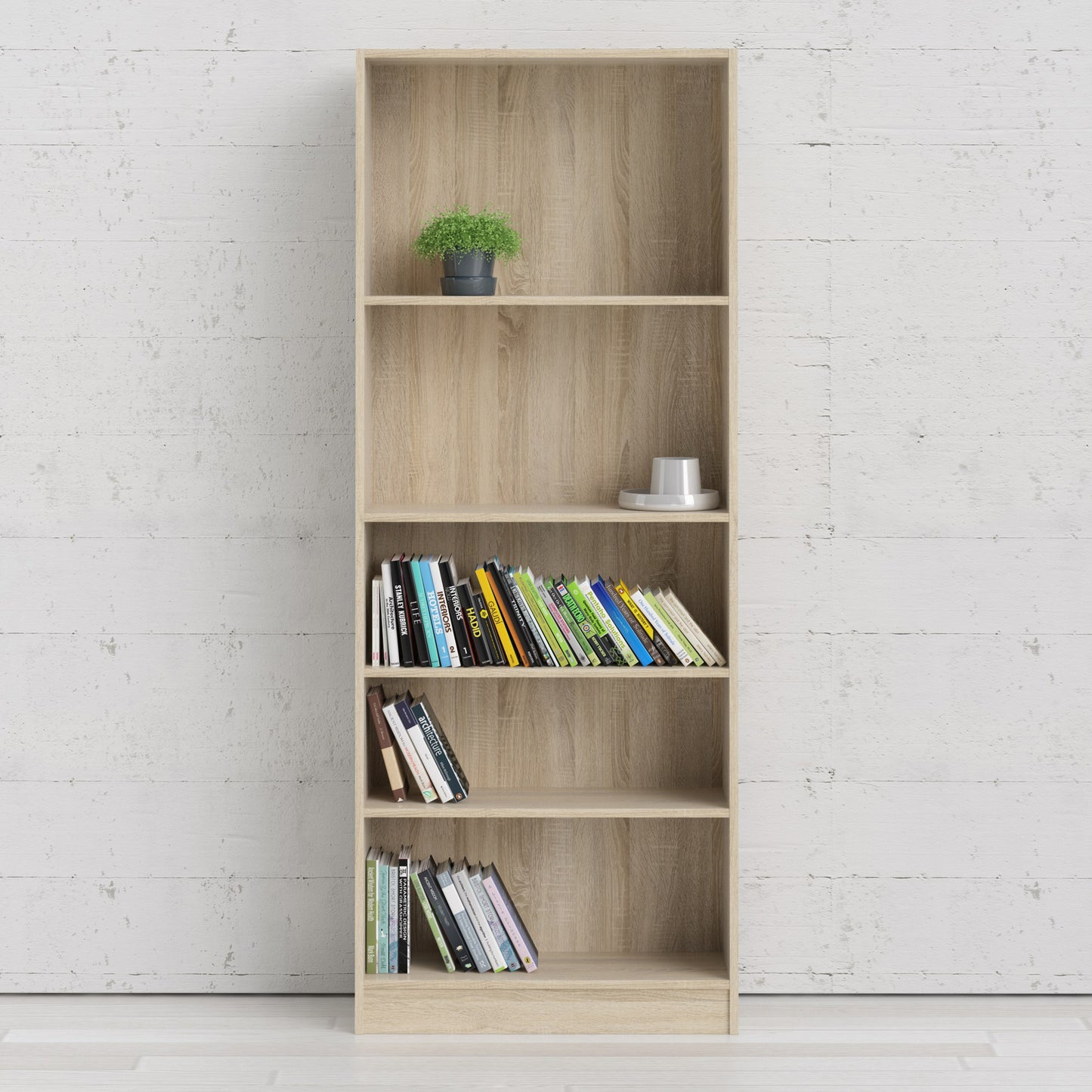 Basic Tall Wide Bookcase (4 Shelves) in Oak