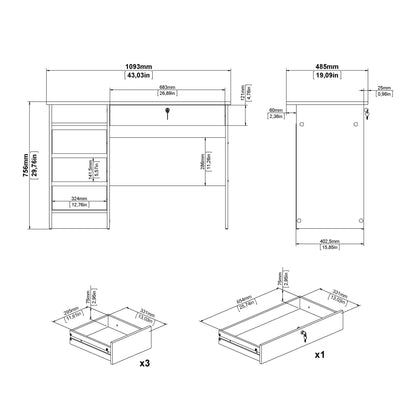 Function Plus 4 Drawer Desk Handleless Drawer in Jackson Hickory Oak