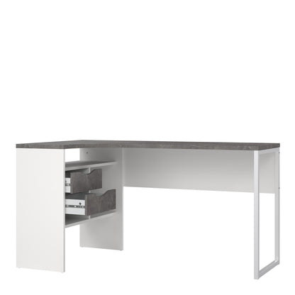 Function Plus Corner Desk 2 Drawers in White and Grey