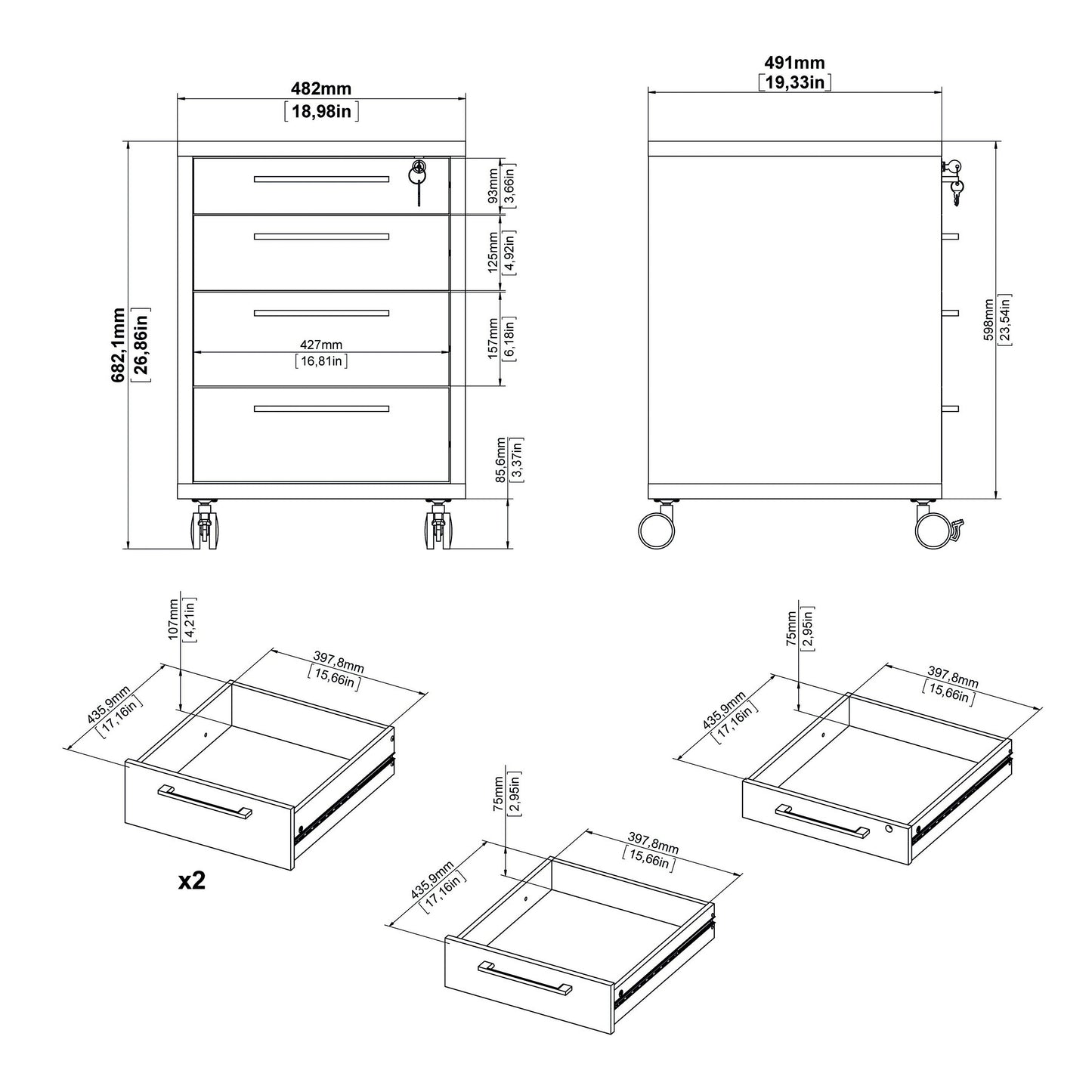 Prima Mobile Cabinet in White