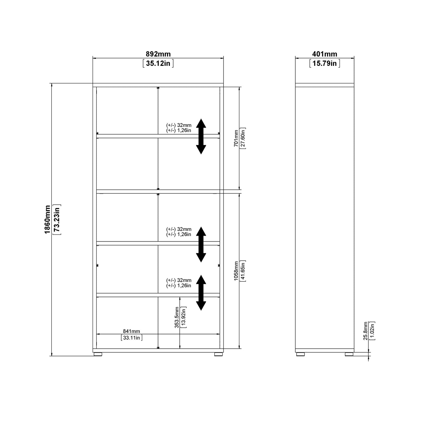 Prima Bookcase 2 Shelves with 2 Drawers 2 Doors In White