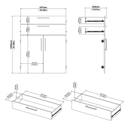 Prima Bookcase 2 Shelves with 2 Drawers 2 Doors In White